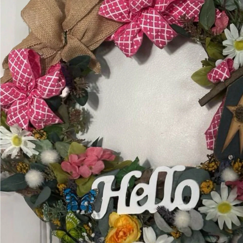 Hand Crafted Hello Summer Wreath Beautiful Floral Pink Accents Custom Final Sale